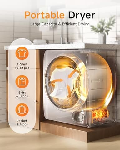 Gleedelish 10 LBS Portable Dryer, 1.5 Cu.Ft. Portable Clothes Dryer with Knob Control, Stainless Steel Drum, Exhaust Pipe, 850W Drying Machine for Apartment, Dorm, Home, White - Image 2