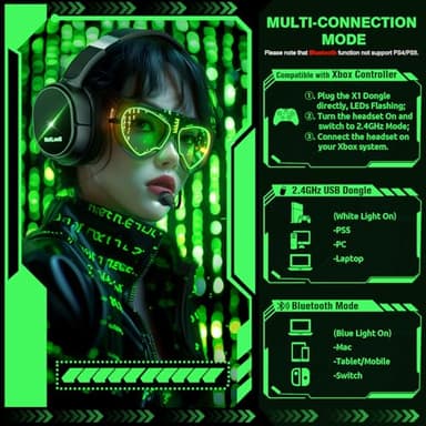 WolfLawS Wireless Gaming Headset for Xbox Series X|S, Xbox One, PS5, PC, Mac, Nintendo Switch, Bluetooth Over Ear Gaming Headphones with Noise Canceling Microphone, Surround Sound, Low Latency - Image 4