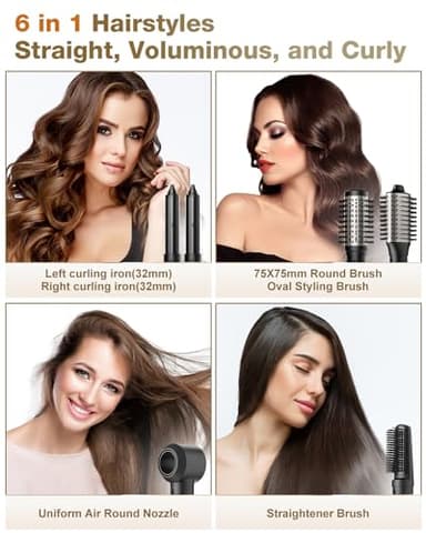 7MAGIC Hair Dryer Brush & 6 in 1 Hair Styler, Silver, 110 Volts, 1200 Watts, Ionic Technology, Fast Drying, Multi Styler for Straight, Wavy, Curly, and Coily Hair - Image 2