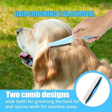 5-in-1 Grooming Kit - Supplies for Short and Long Hair Dogs, Bath Brush, Dematting Rake and Comb (Set of 5, Blue) - Image 4