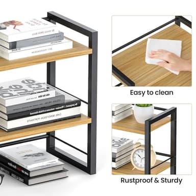ART-GIFTREE Office Desk Shelf Organizer, Wood Desktop Bookshelf Supplies Storage Rack, Shelf for Top of Desk and Dresser (Black-2 Tier) - Image 6