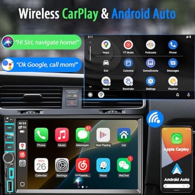 7" Wireless Apple CarPlay & Android Auto Double Din Car Stereo - 240W High-Power Sound, Touchscreen Bluetooth Receiver with USB-C/AUX/TF Ports, RDS/FM/AM Radio & MirrorLink HD Display - StyleA - Image 2