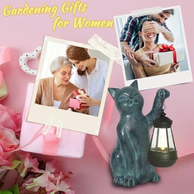 CJSUNYT Cat Garden Statue Solar Garden Decor Solar Light Outdoor Statues for Outside Resin Cat Figurines for Yard Patio and Lawn Gardening Mothers Day Gifts for Mom 7.3 * 5 * 10.8 inch - Image 7
