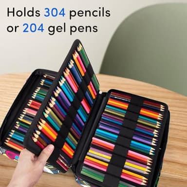 YOUSHARES 300 Slots Color Pencil Case - Pen Case Organizer with Handy Wrap & Zipper, Multilayer Holder for Prismacolor Colored Pencils & Gel Pen (Colorful) - Image 4