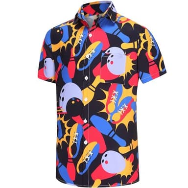 KYKU Hawaiian Tee Shirts for Men Casual Button Down Clothes, Bowling Shirt, 5XL - Image 3