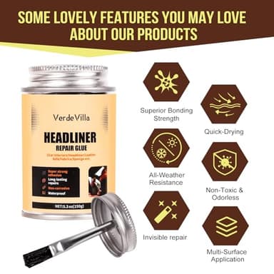 Headliner Repair Glue, Car Headliner Adhesive with Brush, Car Roof Liner Fabric Adhesive, Upholstery Glue for Cars,Headliner Repair Kit, Suitable for Automotive interiors, Fabric, Leather - Image 4
