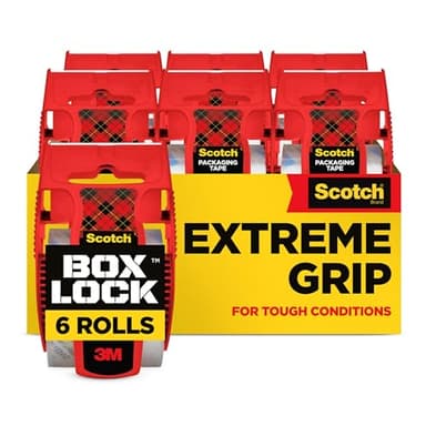 Scotch Box Lock Packing Tape, Clear Packaging Tape, Extreme Grip Box Tape for Holiday Shipping, 1.88 in. x 22.2 yd., 6 Tape Rolls with Dispensers - Image 1