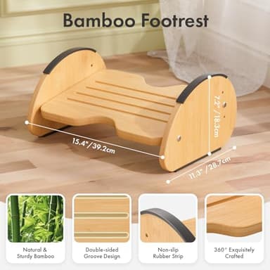 Amazer Bamboo Foot Rest for Under Desk at Work, 2-in-1 Reversible Rocking Footrest Adjustable Foot Stool, Ergonomic Footrest for Under Gaming Desk, Feet Support Leg Footstools for Home Office - Image 5
