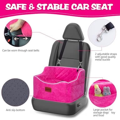 Dog Car Seat for Small Medium Dogs, Detachable Washable Dogs Booster Seat Under 35lbs, Elevated Dog Car Bed with Storage Pockets (Black, One Size) - Image 3