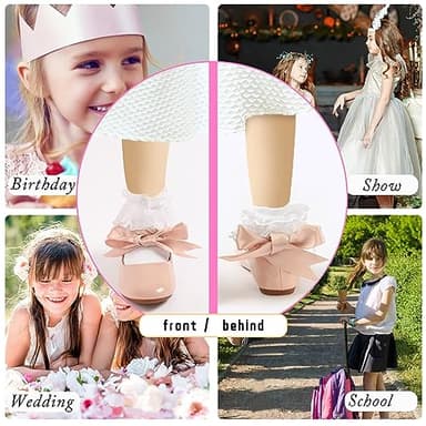 ADAMUMU Girls Dress Shoes Cute Bow Mary Jane Shoes Ballerina Flats with Satin Ankle Tie,Flower Girls for Wedding Birthday Party or School Daily Dress Up,Pink 11m - Image 5