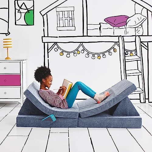 Yourigami Kids and Toddler Play Couch, Convertible Folding Sofa, Durable Foam Modular Design, Blue Lagoon - Image 1