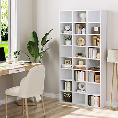FOTOSOK 2 Pcs 71'' Tall Narrow Bookshelf, 8-Tier Media Tower Rack Set of 2, CD DVD Storage Cabinet with Adjustable Shelves, Tall Narrow Bookcase Skinny Display Bookshelf Slim Shelf, White - Image 9