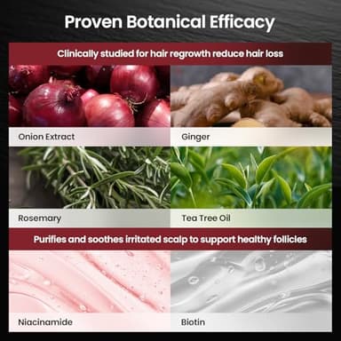 Onion & Biotin Hair Growth Shampoo: Infused With Natural Rosemary Tea Tree Anti Hair Loss Shampoo - Scalp Smooths Thickening Formula Support Hair Regrowth For Women Men 12.5Fl Oz - Image 5