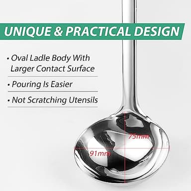 Lebabo Soup Ladle, 13.9 inch Large Ladles Serving Spoons, 4 oz Stainless Steel Ladle with Heat-proof Handle, Comfortable Grip Design, Durable Construction, Silver - Image 3