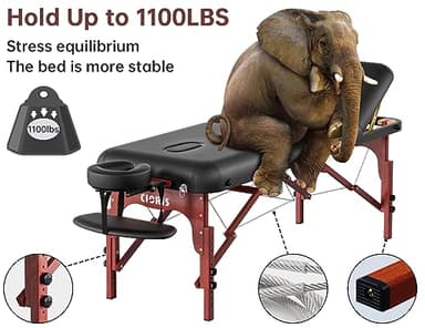 CLORIS 84" Professional Massage Table Portable 3 Folding Lightweight Facial Salon Spa Tattoo Bed Height Adjustable with Carrying Bag & Wooden Leg Hold Up to 1100LBS - Image 2