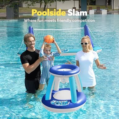 JOYIN Inflatable Volleyball Net & Basketball Hoops Pool Float Set; Balls Included for Kids/Adults, Summing Pool Game, Floating, Summer Floaties, Volleyball Court |Basketball,L-Dark Blue - Image 4