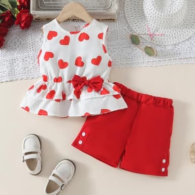 Kids Girl Clothes Heart Print Sleeveless Top and Shorts Baby Girl Summer Outfits Short Set(6-7T) - Image 3