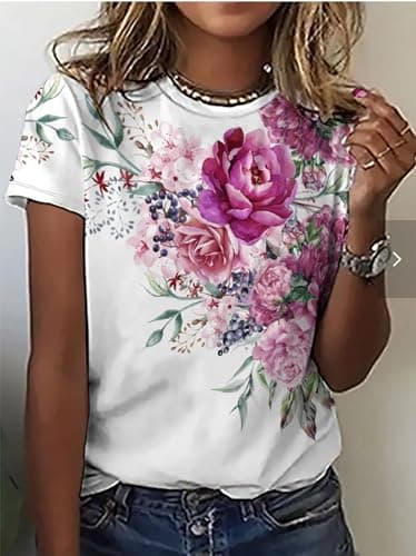 Huovud Floral Plants T-Shirt for Women Funny Boho Wildflower Graphic Shirts Summer Casual Holiday Short Sleeve Tee Tops (White2, Small) - Image 2