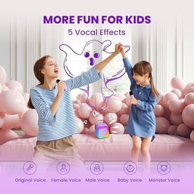 IROO Mini Karaoke Machine for Kids, 2025 TOP Toys Birthday Gifts Ideas for Girls Ages 4, 5, 6, 7, 8, 9, 10, 12+ Years Old, Portable MP3 Player with 2 Wireless Mics for Party - Image 3