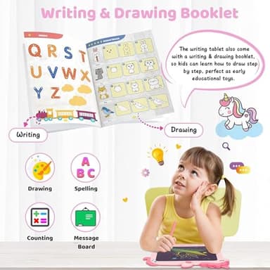 Kikapabi LCD Writing Tablet for Kids, Unicorn Colorful Screen Doodle Board, Electronic Drawing Pad, Educational Toy, Toddlers Travel Toy, Christmas Birthday Gift for 3 4 5 6 7 Year Old Girls Pink - Image 4