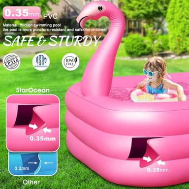 Inflatable Pool with Lights, Solar Flamingo Swimming Pool for Kids,Adults Inflatable Blow up Pool, Large Kiddie Pool,Durable Thickened Kids Pool for Backyard,Outdoor,100"X63"X20"-Bright Pink - Image 5