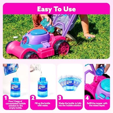 SLOOSH Bubble Lawn Mower Toddler Toys - Kids Bubble Machine Summer Outdoor Push Toy Games, Backyard Garden Outside Play Toddlers Preschool Boys Girls Birthday Gifts (Pink) - Image 6