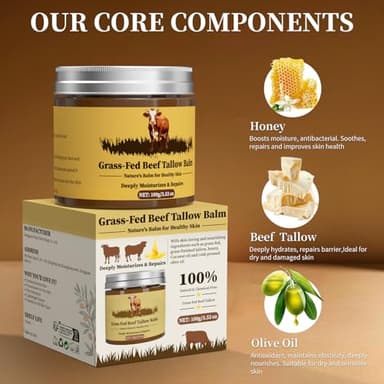 Oebitor Beef Tallow for Skin, Tallow and Honey Balm, Facial Moisturizer Cream, 100% Organic Grass Fed Whipped Beef Tallow Balm Deeply Moisturizing for Face & Body, Suitable For All Skin Types(3.53oz) - Image 2