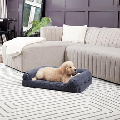 Happy Hounds Millie Sherpa Sofa Style Dog Bed with Removable Cover, Medium, Prussian Blue - Image 3