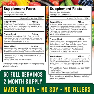 Superfood Fruit and Veggie Supplement - 360 Whole Super Fruit and Vegetable Supplements & Vitamin, Natural Energy Levels, with Olive Leaf Soy Free- 180 Count (Pack of 2) - Image 4