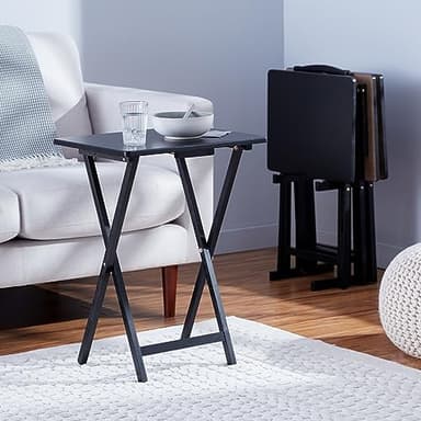 Amazon Basics Portable TV Dinner 4-Pack Rectangular Folding Tray Table with Storage Rack, Black, 15" x 19" x 26" - Image 7