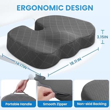 TushGuard Seat Cushion - Memory Foam Cushion for Office Chair, Car Seat, Airplane, Bleacher - Sciatica & Hip & Coccyx Pain Relief Desk Chair Cushion for Long Sitting Office Workers, Car Drivers - Image 4