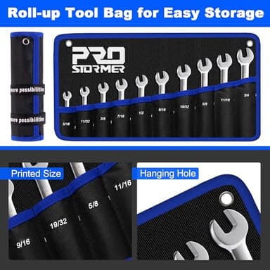 Prostormer Stubby Ratcheting Combination Wrench Set, 10-Piece 5/16" to 3/4" SAE Chrome Vanadium Steel Ratchet Wrenches with Rolling Pouch, 72-Teeth, 12-Point Box End - Image 6