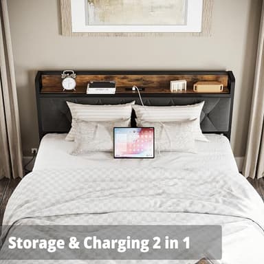 ANCTOR Queen Bed Frame, Storage Headboard with Outlets, Easy to Install, Sturdy and Stable, No Noise, No Box Springs Needed - Image 5
