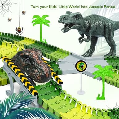 Dinosaur Toys,Create A Dinosaur World Road Race,Flexible Track Playset and 2 pcs Cool Dinosaur car for 3 4 5 6 Year & Up Old boy Girls Best Gift - Image 6