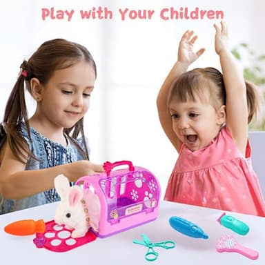 Easter Realistic Bunny Toys - 14-Piece Rabbit Toys with 6" Plush Bunny, Sounds, Hopping and Walking Action, Wiggling Ears, Twitching Nose & Rabbit Cage - Ideal Gift for Girls, Toddlers, Easter - Image 6