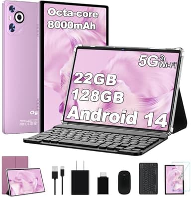 Dghrti 2025 Android 14 Tablet, 22GB RAM+128GB ROM+1TB Expand, 8000mAh Battery, 10.1 Inch Touchscreen, Octa-Core CPU, 2-in-1 Tablet with Keyboard&Mouse, Support BT5.0, GPS, WiFi - Purple - Image 1