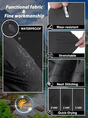 Mens Work Pants Waterproof Lightweight Nylon Cargo Stretch Tactical Pants for Men Quick Dry Comfortable Outdoor (Black, 36W*34L) - Image 5