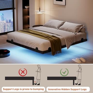 10 Inch Floating Queen Bed Frame with Smart LED Lights and Charging Station, Modern Metal Queen Bed Frame, Easy to Assemble, No Box Spring Needed (Queen) - Image 4