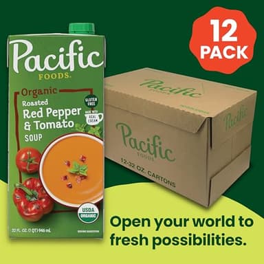 Pacific Foods Organic Roasted Red Pepper and Tomato Soup, 32 oz Carton (Pack of 12) - Image 3