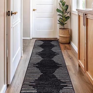 Rugshop Bohemian Stripe Stain Resistant High Traffic Living Room Kitchen Bedroom Dining Home Office Runner Rug 2'7" x 12' Black - Image 9