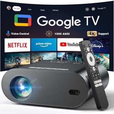 [Google TV/Voice Control]GooDee 4K UHD Smart Projector with WiFi and Bluetooth, Portable Movie Projector with Netflix / Prime Video / YouTube Built-in, Dolby Sound Home Theater for Indoor/Outdoor - Image 1