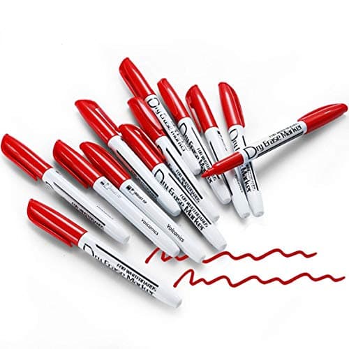 Volcanics Red Dry Erase Markers Low Odor Fine Whiteboard Markers Thin Box of 12 - Image 1