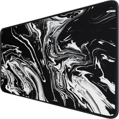 Large Extended Gaming Mouse Pad with Stitched Edges, Durable Non-Slip Natural Rubber Base, Waterproof Computer Keyboard Pad Mat for Esports Pros/Gamer/Desktop/Office/Home - Black White - Image 1