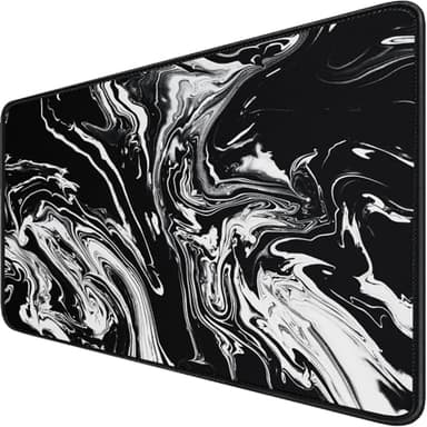 Large Extended Gaming Mouse Pad with Stitched Edges, Durable Non-Slip Natural Rubber Base, Waterproof Computer Keyboard Pad Mat for Esports Pros/Gamer/Desktop/Office/Home - Black White - Image 1