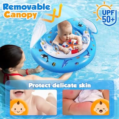 Baby Pool Float with Canopy UPF50+ Sun Protection, Inflatable Kids Pool Floats with Toy Play Console for Baby 6-36 Months, Infant Swimming Float with Adjustable Safety Seat for Boys Girls - Image 2