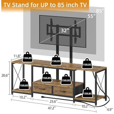 GYIIYUO LED TV Stand with Mount and Power Outlet & Fabric Drawers for 32-85 Inches TV - Entertainment Center and Corner Tv Stand for Living Room, Bedroom- 47" Rustic Brown (Max VESA 600mm × 400mm - Image 2