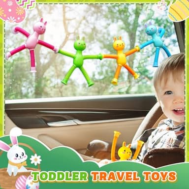 Bunny Rabbit Sensory Travel Toys 8Pcs Easter Basket Stuffer Gift for Toddlers Kid Boy Year Old Ages 3+, Airplane Activities Suction Autism Pop Tube Fidget Toys Autistic Items Valentine for Kids - Image 5
