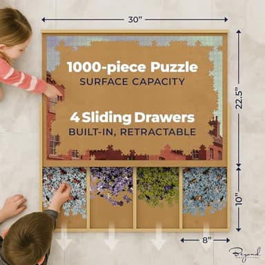 1000 Piece Wooden Jigsaw Puzzle Board - 4 Drawers, Patent Pending Design - Rotating Puzzle Table | 30” X 22” Jigsaw Puzzle Tables | Puzzles Cover & Lazy Susan| Portable Puzzles Tables for Adults - Image 4