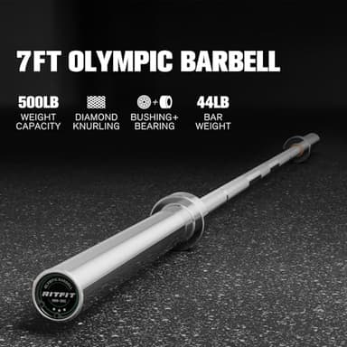 RitFit 7-foot Olympic Barbell Bar, General Purpose Weight Bar Suitable for Olympic Lifts and Power Lifts, 500LBS Capacity - Image 2