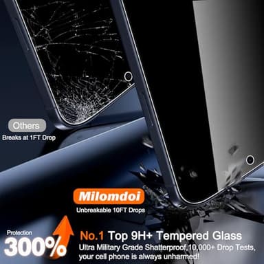 Milomdoi 3 Pack Privacy Screen Protector for iPhone 17 Pro Max [Phone Case Friendly] Accessories Private Film, 3 Pacs Tempered Glass Camera Lens Protector, with Mounting Frame for Apple Anti Spy,Black - Image 4